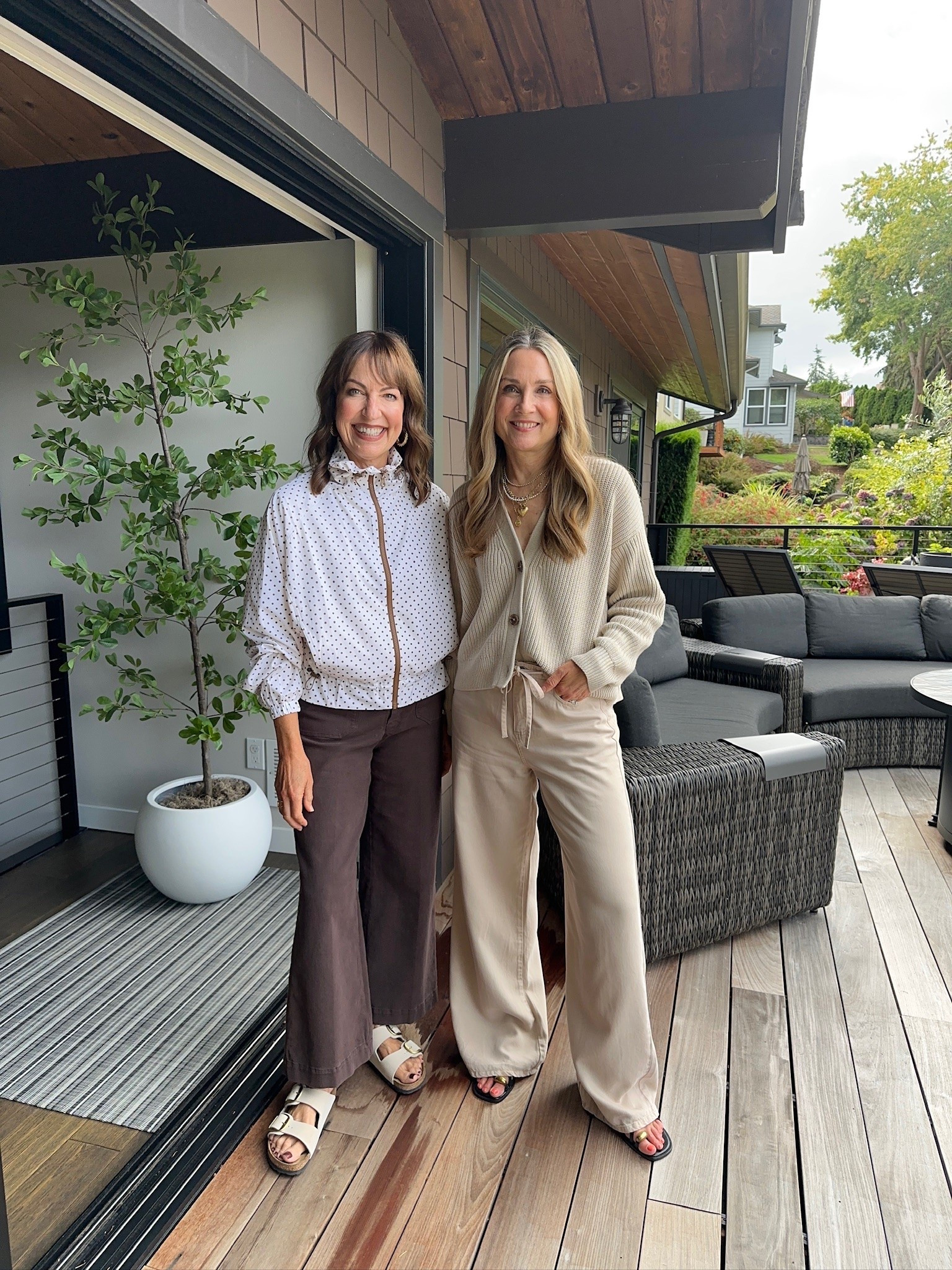 What we showed up in for an early fall office day!🍂 We’re both 5’6” and wear small in tops and small/27 in pants. Correction: my cardigan is under $50. Polka dots, Paige Anessa, @Splendid lounge denim, @Quince cardigan sweater

#LTKootd #LTKgrwm #LTKOver40
