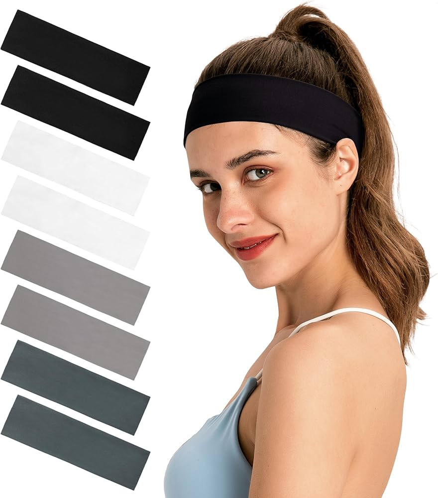 Headbands for Women 8-Pack Vibrant Yoga & Sports Sweat Headbands - Cotton Stretchy Non-Slip Hair ... | Amazon (US)