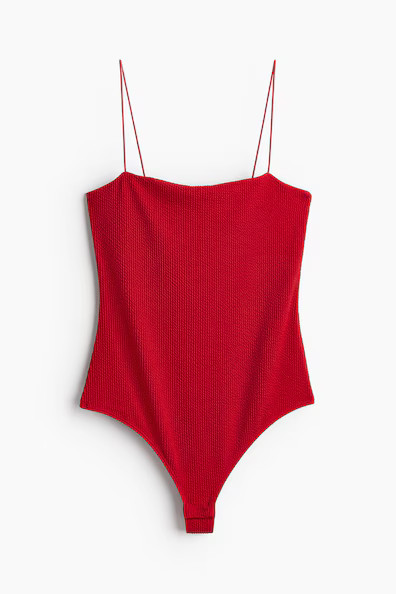 H & M - Bodysuit with Extra-narrow Shoulder Straps - Red | H&M (US + CA)