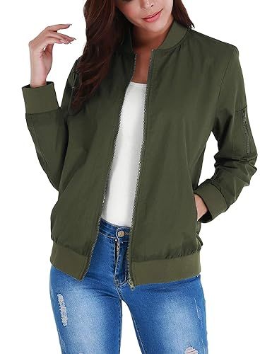 Uniboutique Women Bomber Jacket Long Sleeve Casual Lightweight Coat Outwear | Amazon (US)