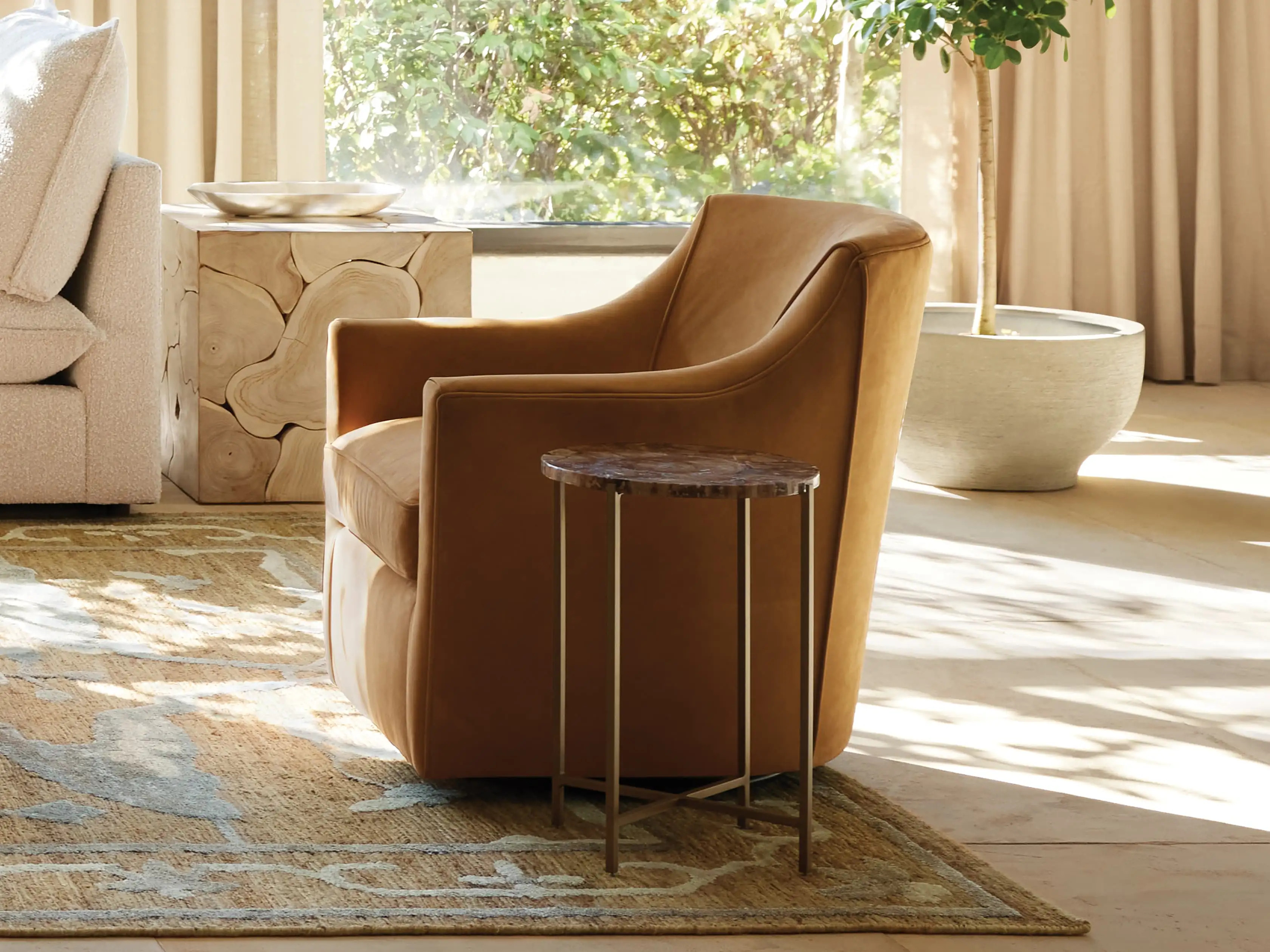 Morris Nubuck Leather Swivel Chair | Arhaus