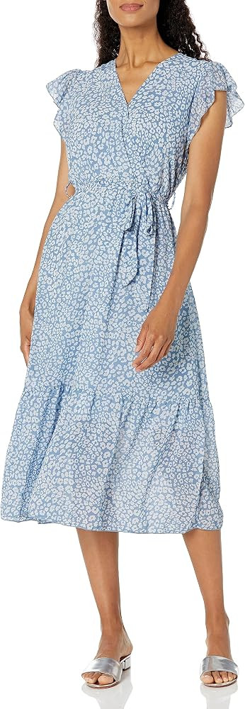 PRETTYGARDEN Women's 2023 Floral Summer Dress Wrap V Neck Short Sleeve Belted Ruffle Hem A-Line B... | Amazon (US)