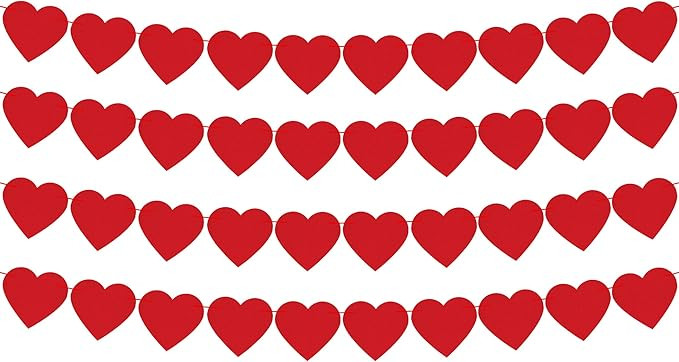 Felt, Red Heart Garland for Valentines Day Decor - Pack of 40, No DIY | Valentine Garland for Val... | Amazon (US)