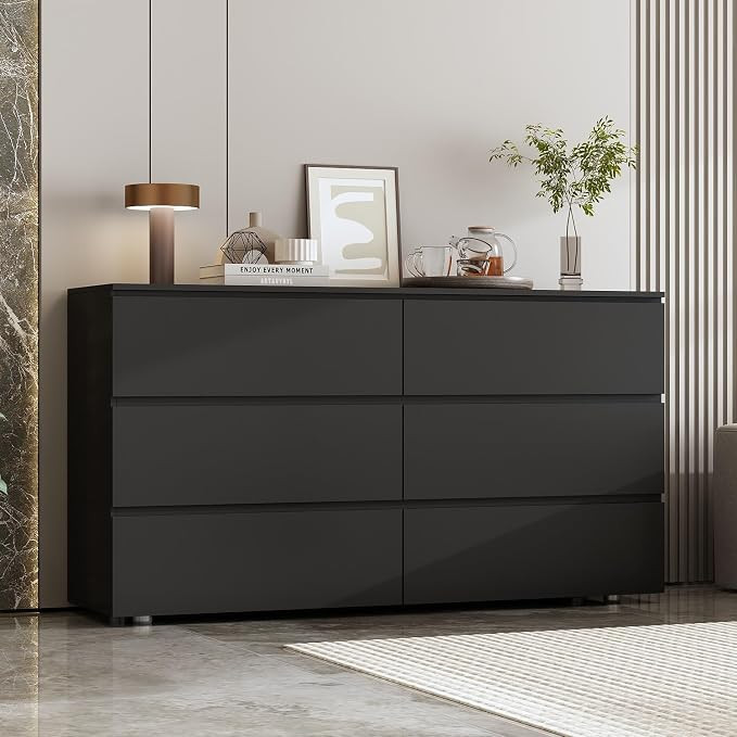 FAMAPY Chest of Drawers Black Dresser No Handles, 6 Drawer Dresser with Wide Storage, Modern Cont... | Amazon (US)