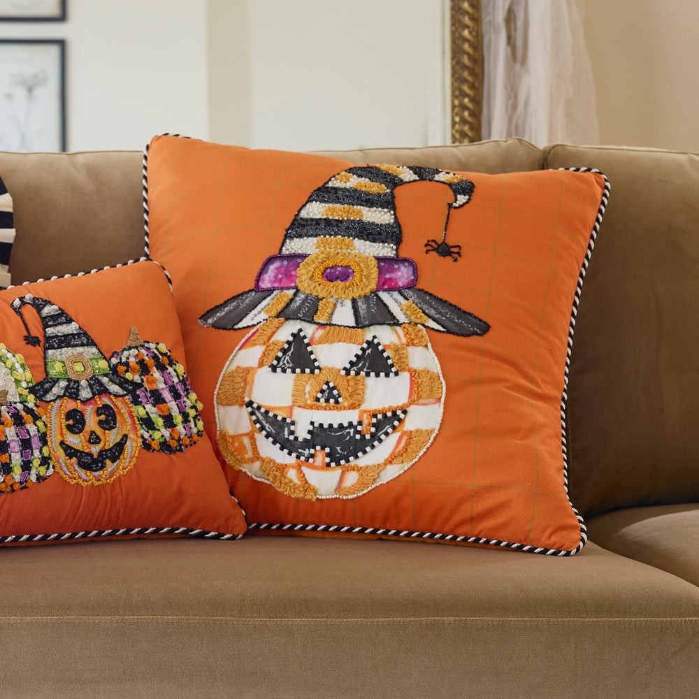 Jack O' Lantern in Hat Throw Pillow | MacKenzie-Childs