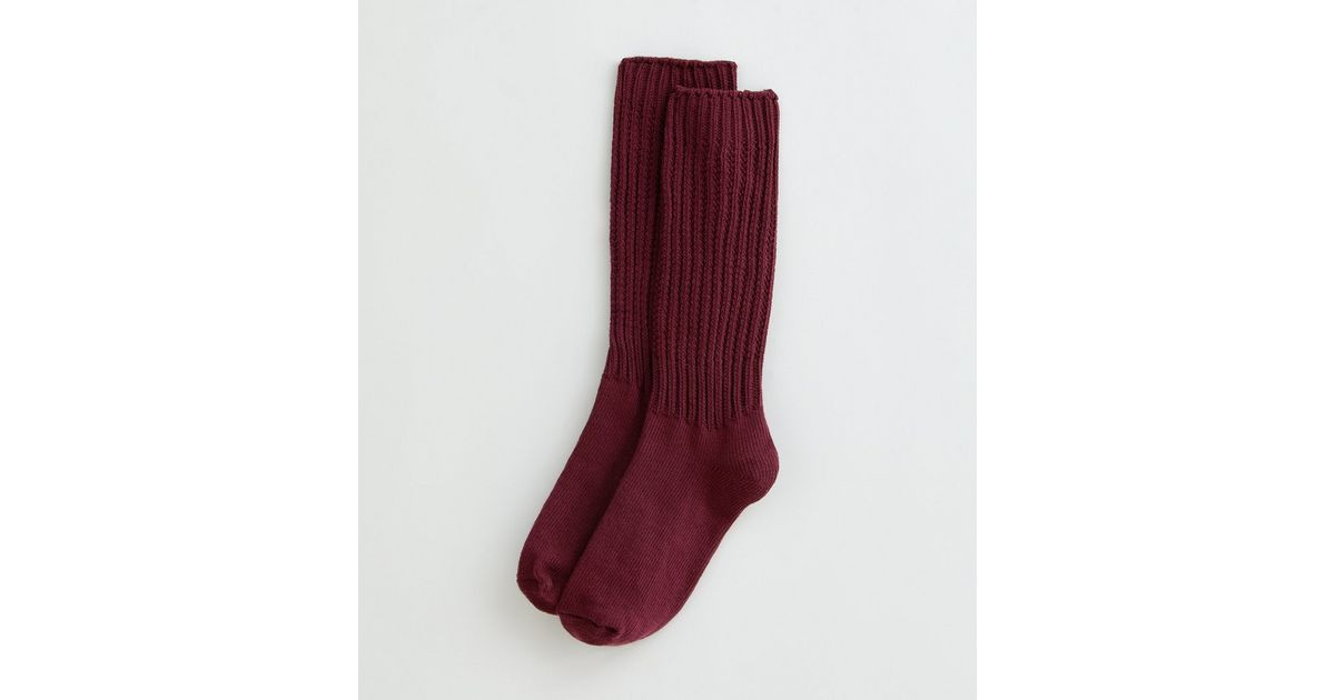 Dark Burgundy Ribbed Knit Slouch Socks | New Look | New Look (UK)