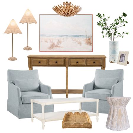 Get the look for less with these affordable designer inspired home finds! Swivel chairs (so comfy), console table, scalloped accent table, rattan table lamps, decor, coastal wall art

#LTKsalealert #LTKhome #LTKSeasonal