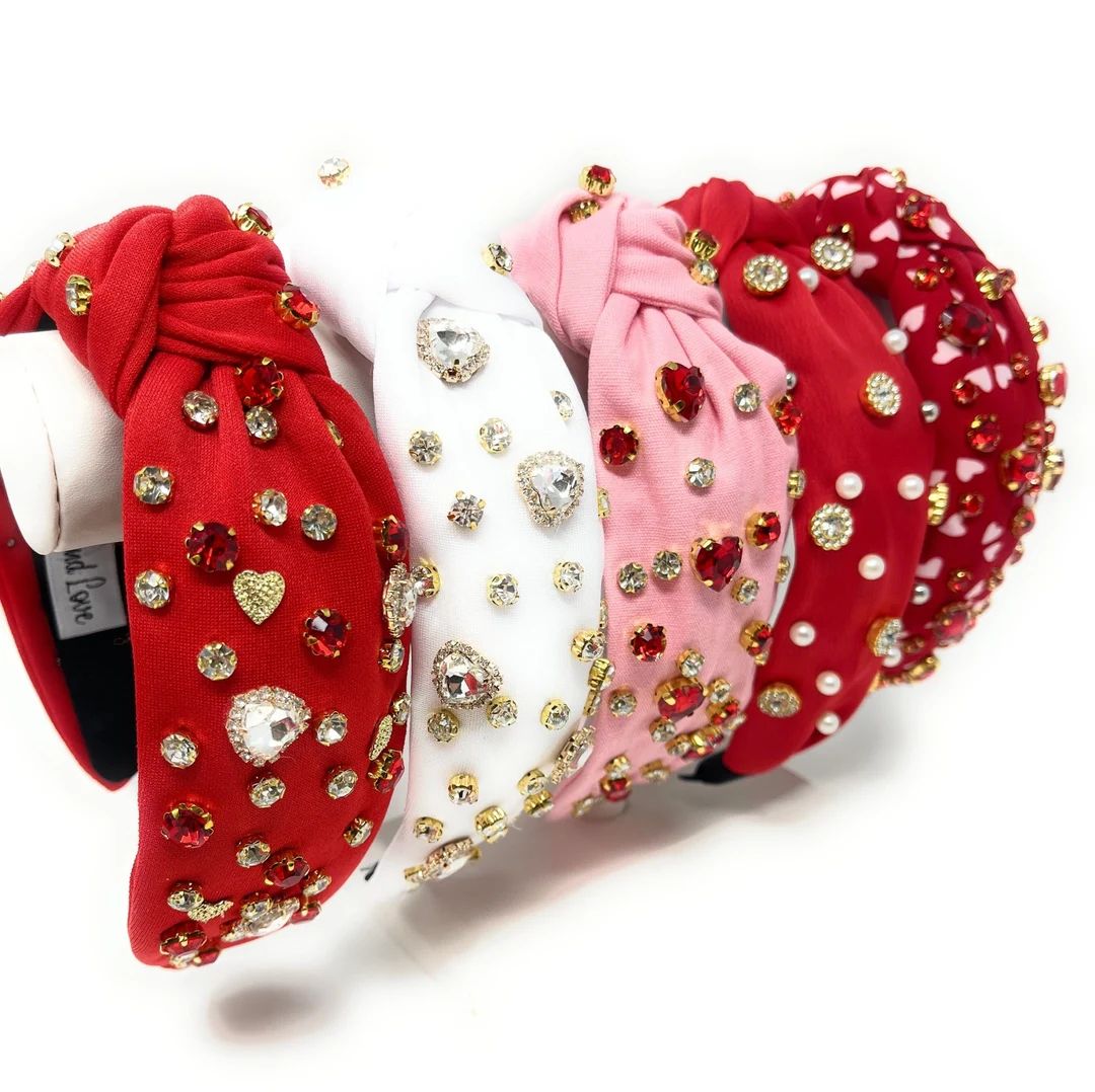 Valentines Day Headbands, Valentines Knot Headband, Embellished Knotted Headband, Pink Headband, ... | Etsy (US)