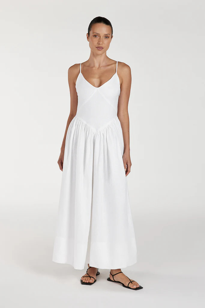LEXI WHITE LINEN MIDI DRESS | DISSH