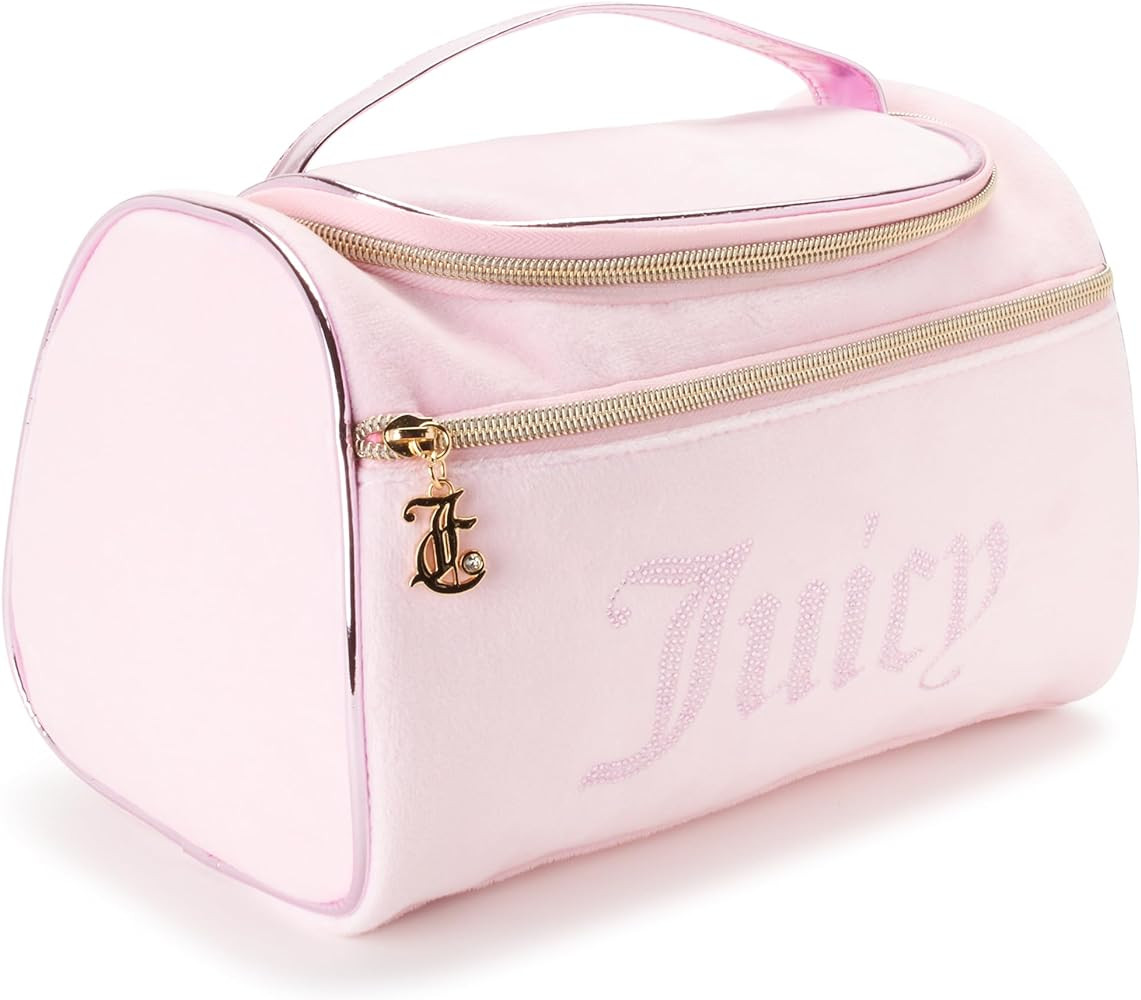 Juicy Couture Pink Makeup Bag Cosmetics Organizer Travel Essentials Hanging Duffel Velour Rhinest... | Amazon (US)