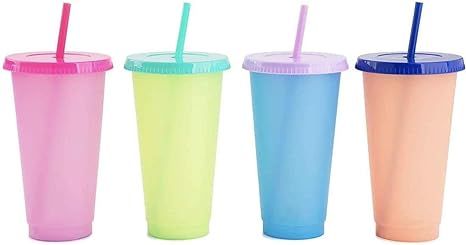 Color Changing Cups 24 oz - 4 Reusable Cups, Lids and Straws,Set of 4 [2020 Newest] | Amazon (US)