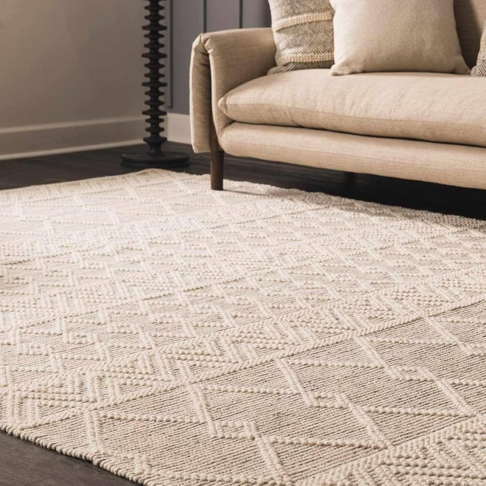 Hauteloom Huddlesford Boho Hand Woven Wool High Low Textured Area Rug - Farmhouse Southwestern Di... | Amazon (US)