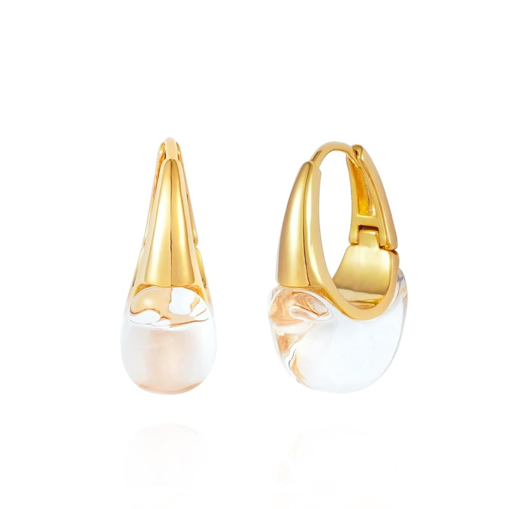 Acrylic Hoop Earrings Sterling Silver Lucite Clear Resin Rectangle Transparent Hoops for Women | Amazon (US)