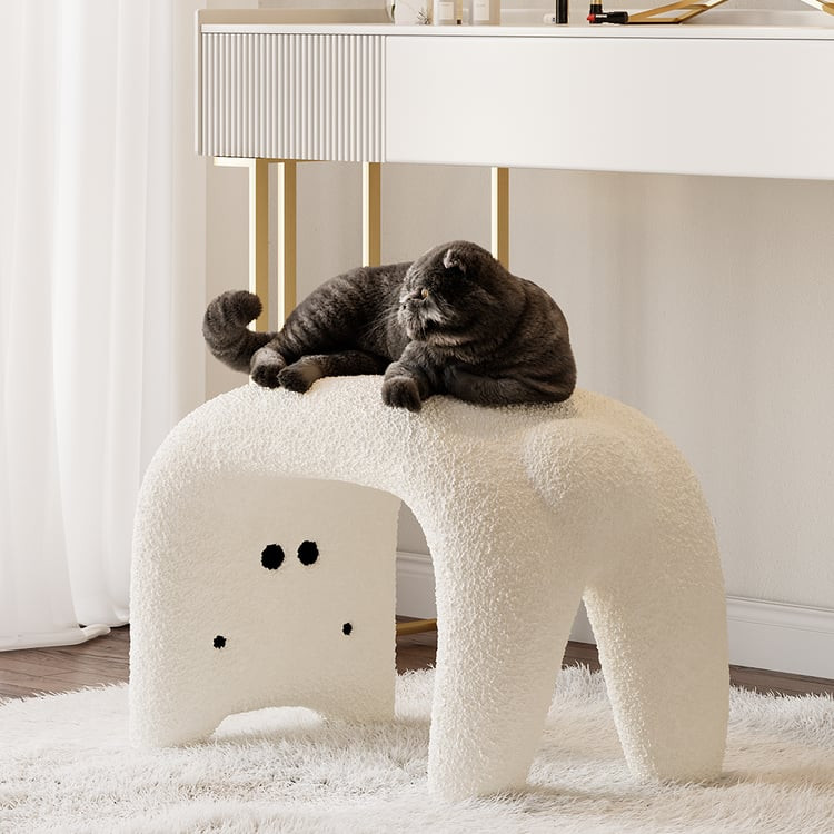 Modern White Cute Makeup Accent Chair Teddy Velvet Vanity Stool Kids Stool Upholstery | Homary