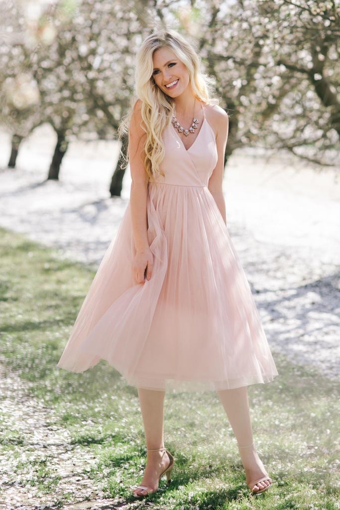 Julianna Blush Tulle Midi Dress | Morning Lavender