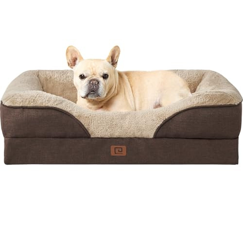 EHEYCIGA Memory Foam Dog Bed for Medium Size, Orthopedic Dog Sofa with Sides and Waterproof Liner, Washable Bolster Pet Bed Couch with Removable Cover, 30x20x6.5 Inch, Brown | Amazon (US)