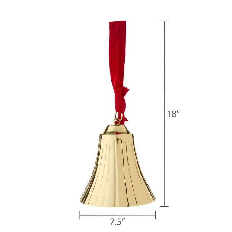 Metal Hanging Bell with Velvet Ribbon Christmas Decoration, Gold, 8.12", by My Texas House | Walmart (US)