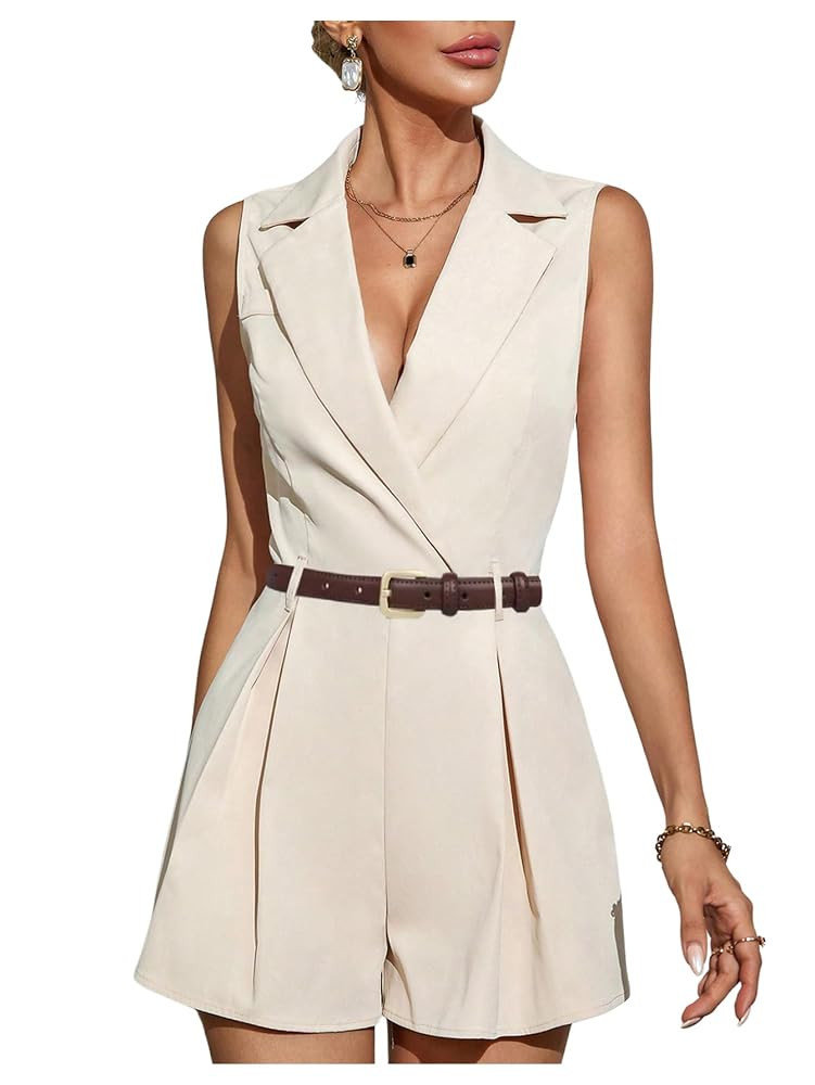 SweatyRocks Women's Sleeveless Wrap V Neck High Waist Wide Leg Pleated Romper Elegant Shorts Jump... | Amazon (US)