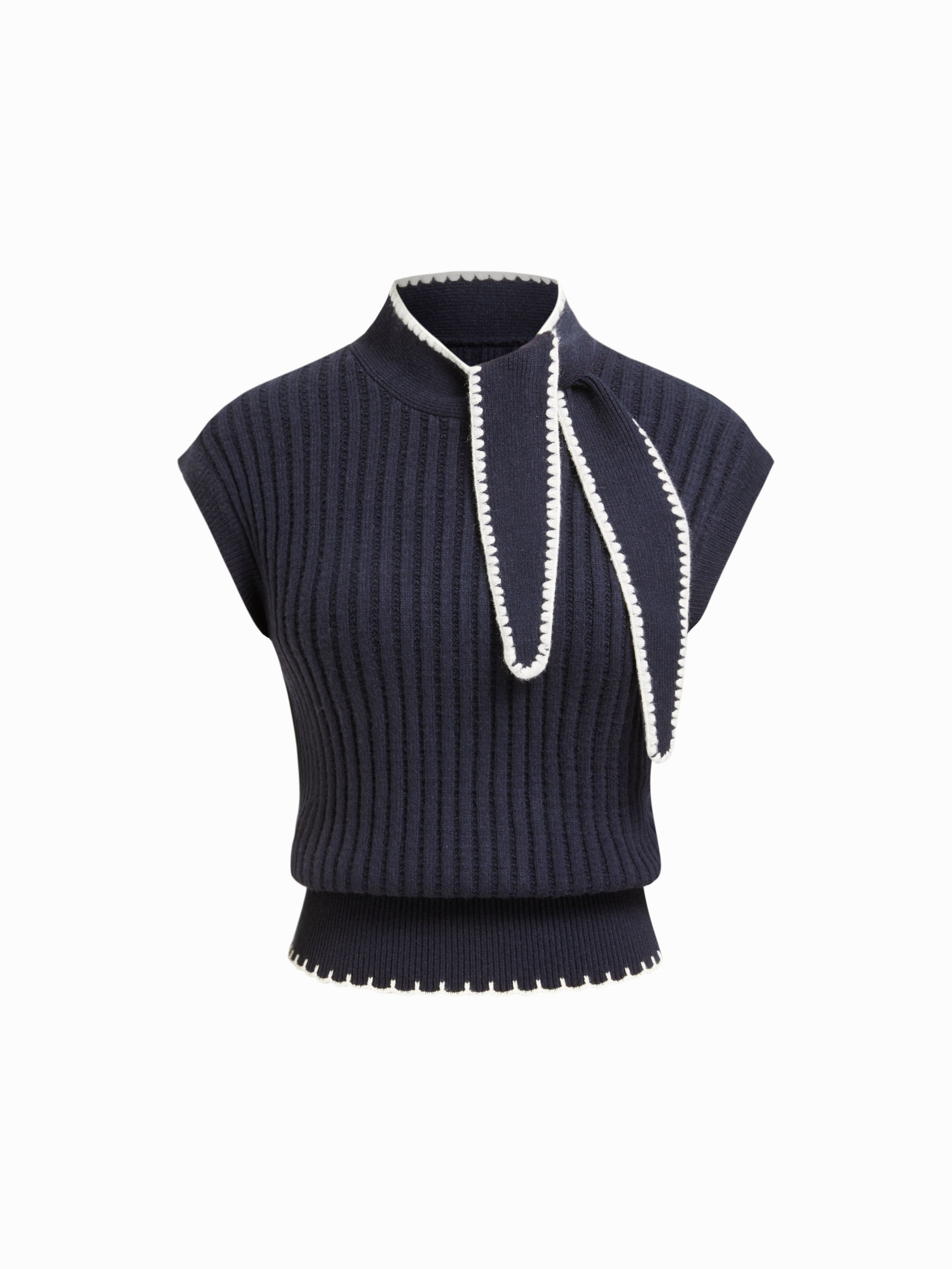 Knit Fabric Knit High Neck Knotted Two Tone Top With Scarf For Daily Casual Coffee Shop Work | Cider