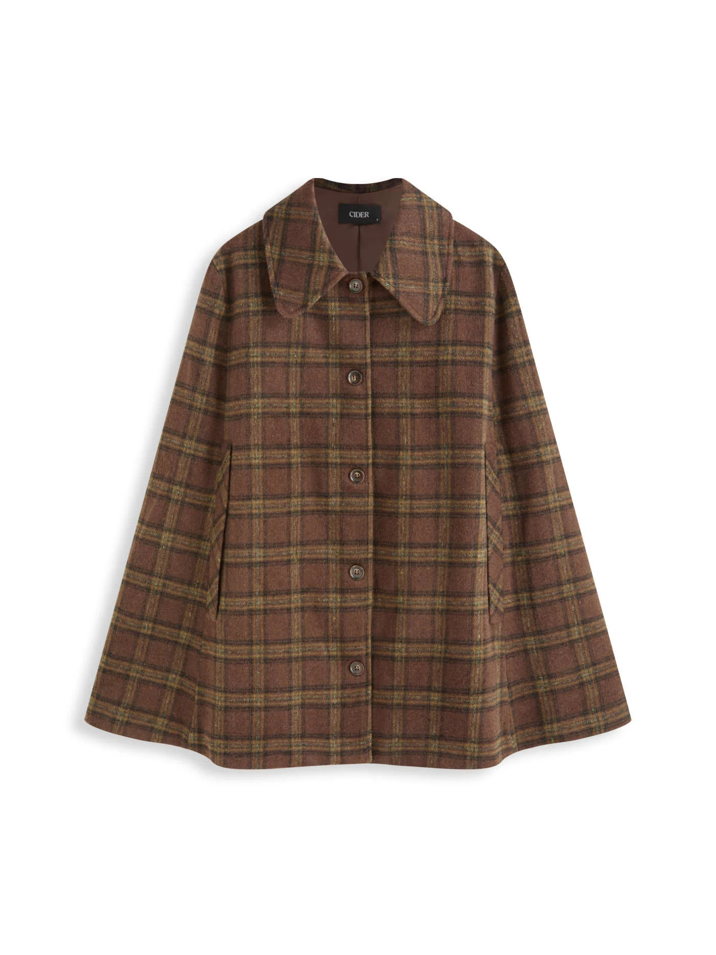 Wool-like fabrics Wool-Look Collar Plaid Cloak Sleeve Oversized Coat For Daily Casual | Cider