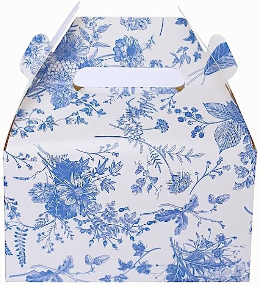25 White Blue Tote Gift Boxes Floral Printed Favor Holders Wedding Birthday Events Reception Cate... | Amazon (US)