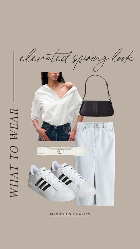 What to Wear: Elevated Spring Look
spring outfit, trendy sneakers, adidas sneakers, denim skirt, spring denim, spring button down 

#LTKSeasonal #LTKsalealert #LTKstyletip