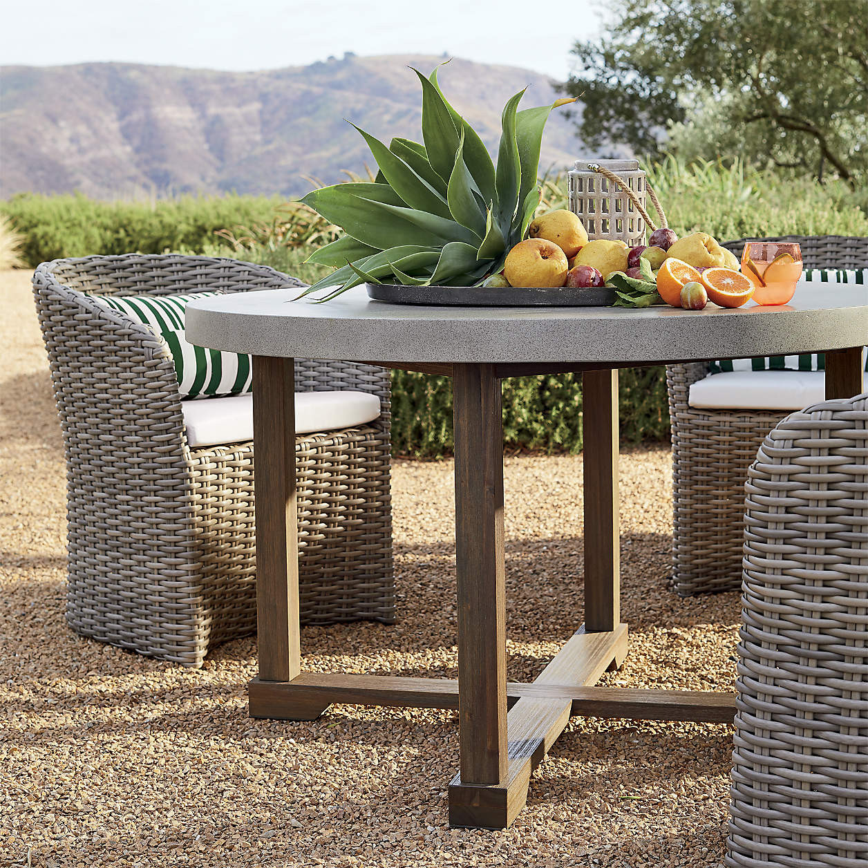 Abaco 48" Grey Wood Outdoor Dining Set with Canvas Natural Sunbrella Cushions + Reviews | Crate &... | Crate & Barrel