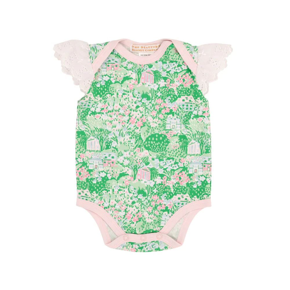 Wendy Onesie - Belmont Blooms with Palm Beach Pink & Worth Avenue White Eyelet | The Beaufort Bonnet Company
