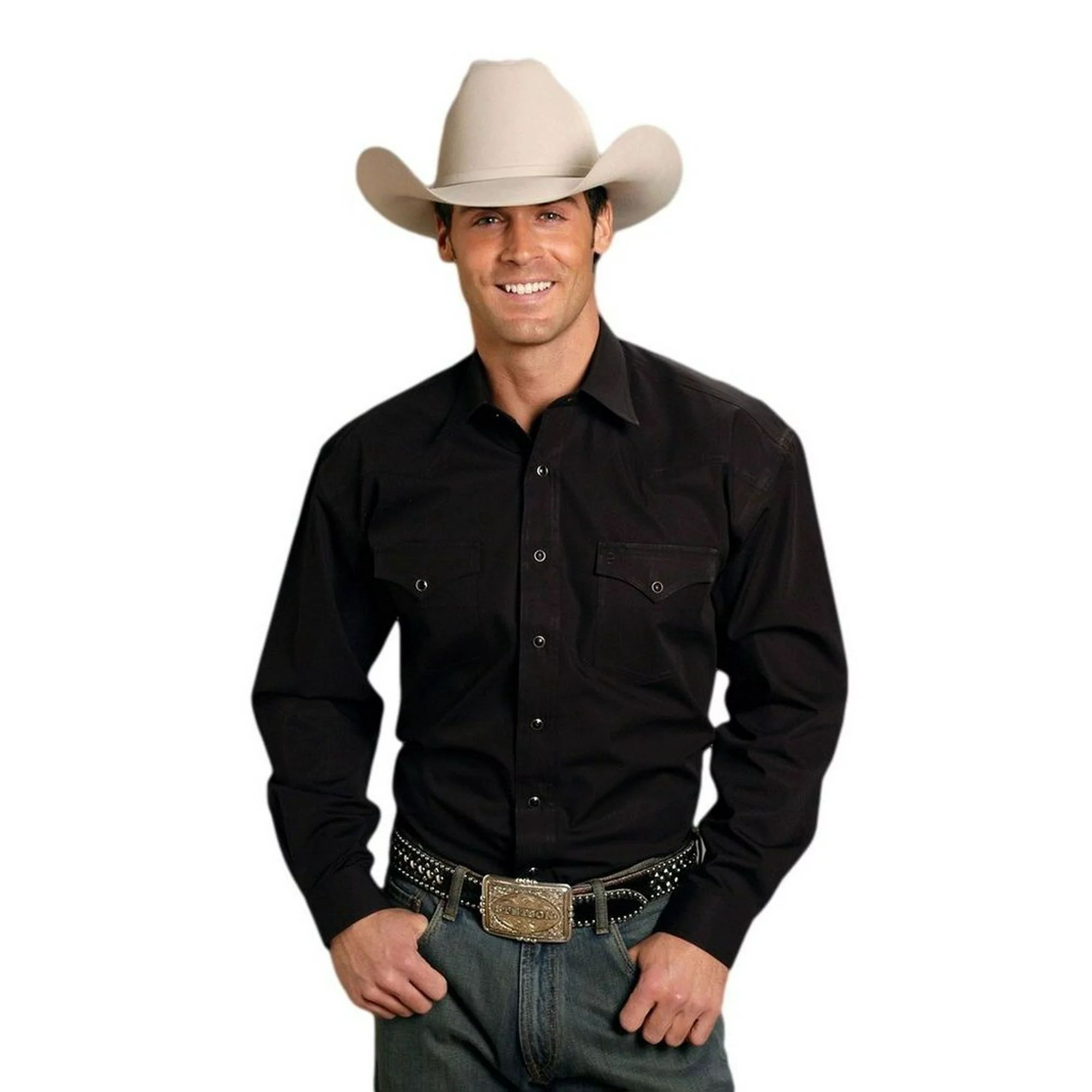 Stetson Western Shirt Mens L/S Solid Poplin Black 11-001-0465-1022 BL | Walmart (US)