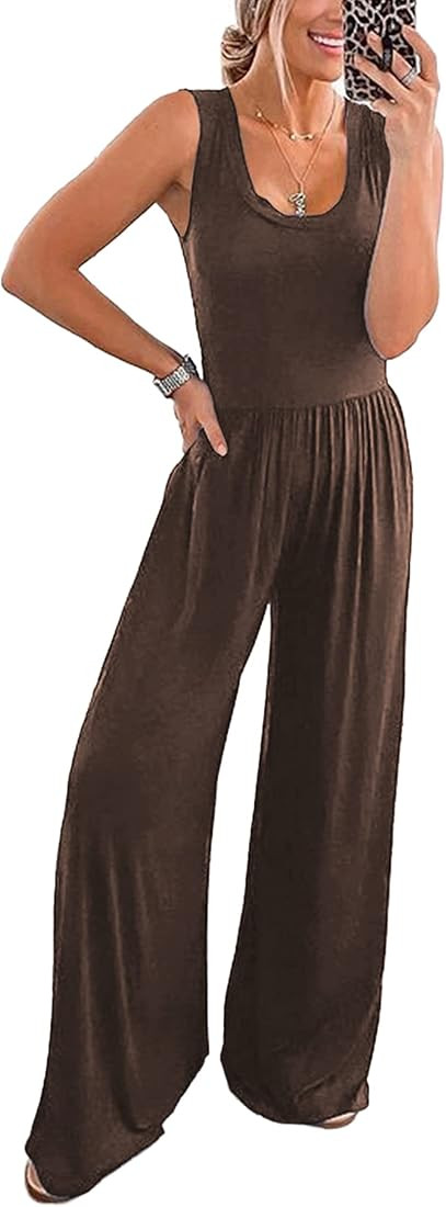 PRETTYGARDEN Women’s Summer Sleeveless Tank Jumpsuits High Waist Low Cut Casual Scoop Neck Fit And F | Amazon (US)