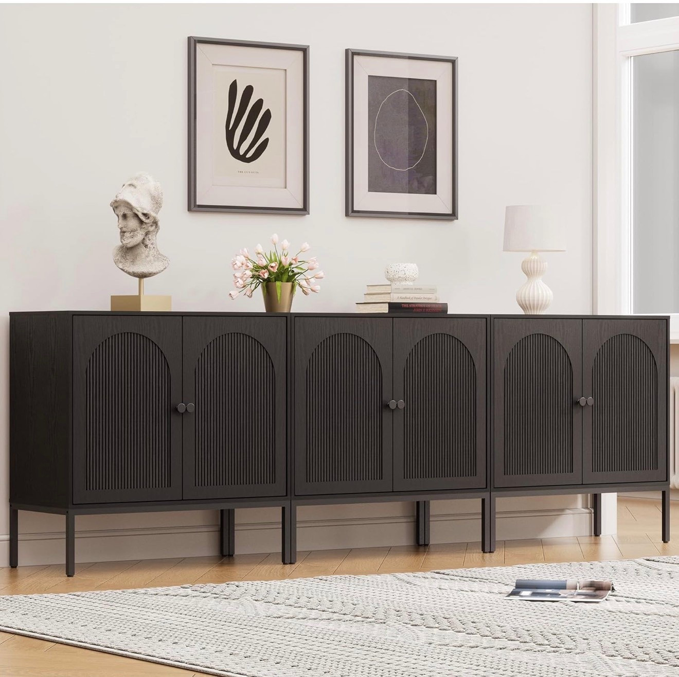  Set of 3 Black Sideboard Cabinet, 94.5" Extra Wide Buffet Cabinet, Large Modular Storage Credenza with Arched Fluted Doors #ltkfurniture

#LTKHome #LTKSaleAlert