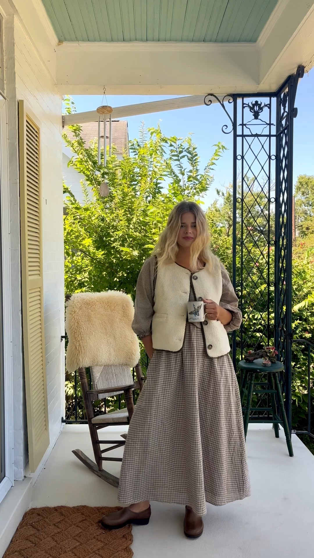 Wool, plaids, layers, earth tones. Fall is cominggggg! (Dress is neuflora. Save with code MARIAH10)