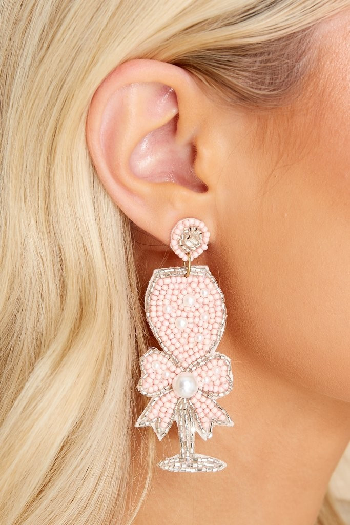 Graceful Sip Pearly Pink Beaded Earrings | Red Dress 