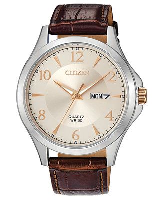 Citizen Men's Quartz Brown Leather Strap Watch 41mm & Reviews - Watches - Jewelry & Watches - Mac... | Macys (US)