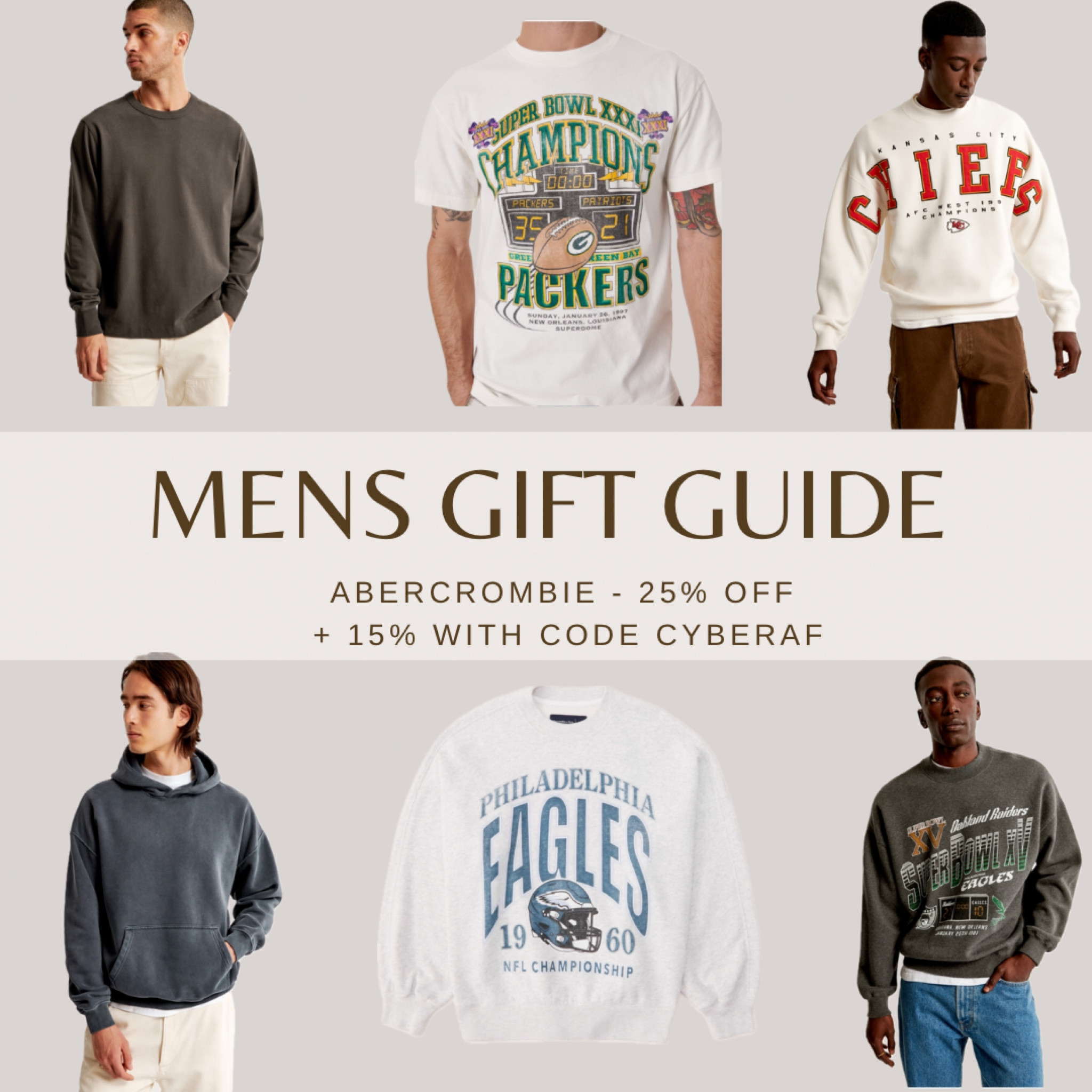 Finally a sale that includes the NFL collection! Get early access to cyber week deals at Abercrombie by joining the Abercrombie A&F club. 25% off and an extra 15% with CYBERAF

mens gift / nfl / husband / brother / dad 

#LTKmens #LTKCyberWeek #LTKGiftGuide