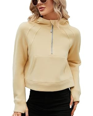Micoson Womens Fleece Lined Cropped Hoodies Half Zip Pullover Long Sleeve Workout Sweatshirt with... | Amazon (US)