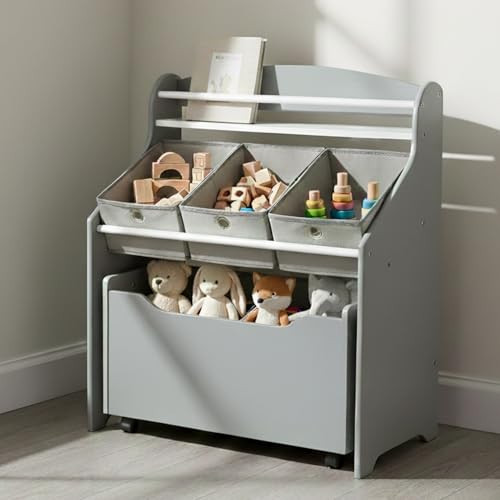 Humble Crew 3-in-1 Kids Bookshelf and Toy Storage Organizer, Grey - Toddler Organizers with Rolling Toy Box and 3 Fabric Bins – Sturdy Baby Book Shelf, Perfect for Nursery and Playroom | Amazon (US)