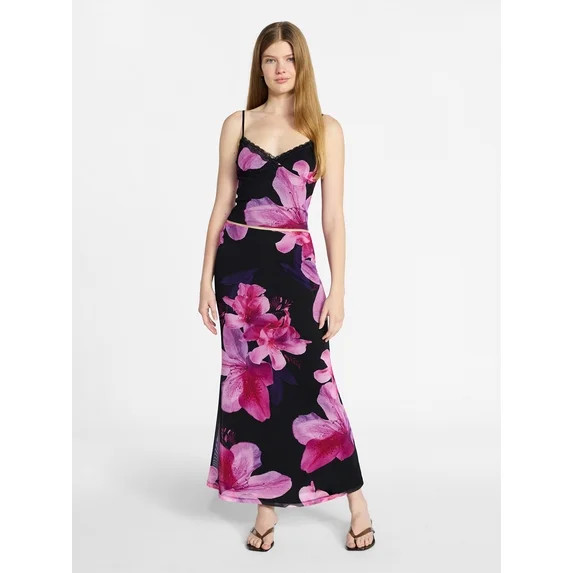 No Boundaries Mesh Camisole with Lace Trim, Women's XXS-XXL | Walmart (US)