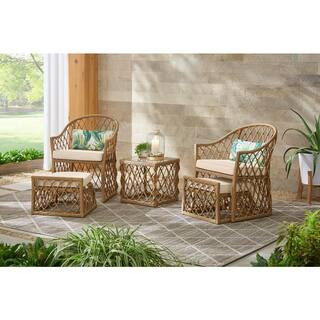Hampton Bay Long Beach 5-Piece Steel Outdoor Patio Conversation Seating Set with Beige Cushions F... | The Home Depot