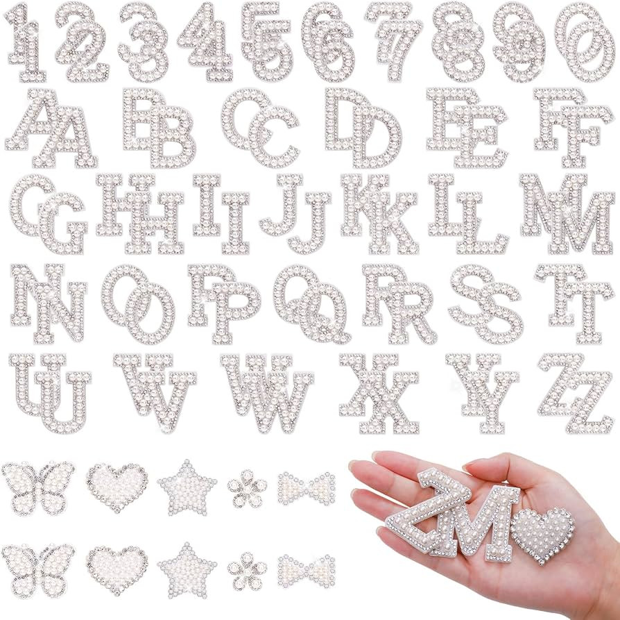 82Pcs Self Adhesive Pearl Letter Patches (A-Z),Number Patch 0-9,Glitter Pearl Letter Patches Rhin... | Amazon (US)