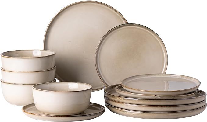 Ceramic Dinnerware Sets for 4, 12 Pieces Stoneware Plates and Bowls Sets, Chip and Scratch Resist... | Amazon (US)
