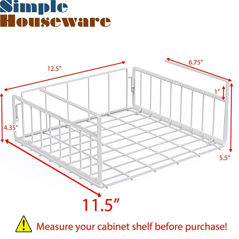2 Pack - Simple Houseware Under Shelf Basket, White | Walmart (US)