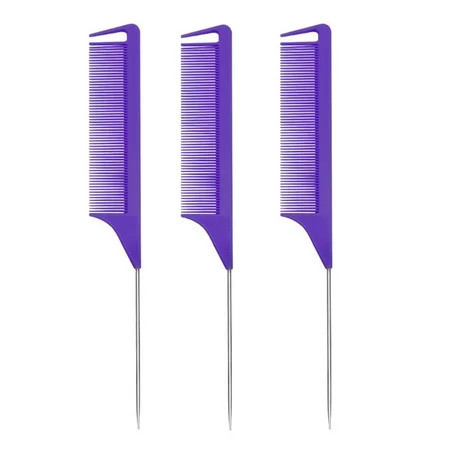 3Pcs Rat Tail Combs，Parting Comb for Braids Metal Long Steel Pin Rat Tail Teasing Combs | Walmart (US)
