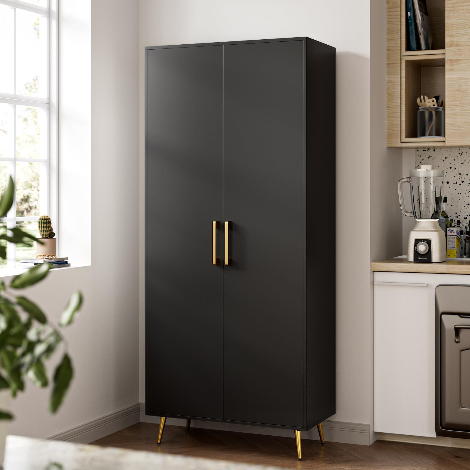 69” Tall Storage Cabinet - Black Storage Cabinet w/ 2 Doors and Adjustable Shelves, Freestandin... | Amazon (US)