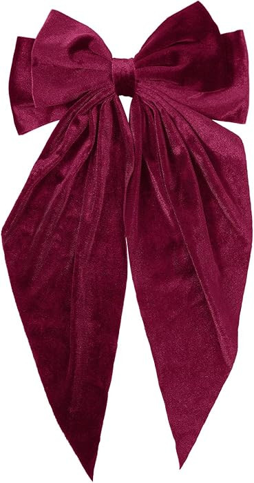 Dark Red Velvet Large Hair Bow Long Tail Bowknot Hair Barrette Clip 8.26 Inch Women Girls Fall Wi... | Amazon (US)
