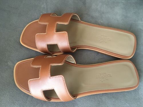 NEW HERMES GOLD BROWN ORAN OASIS SANDAL SLIPPER 38 US 7 SHOES FLATS LOAFER | eBay | eBay US