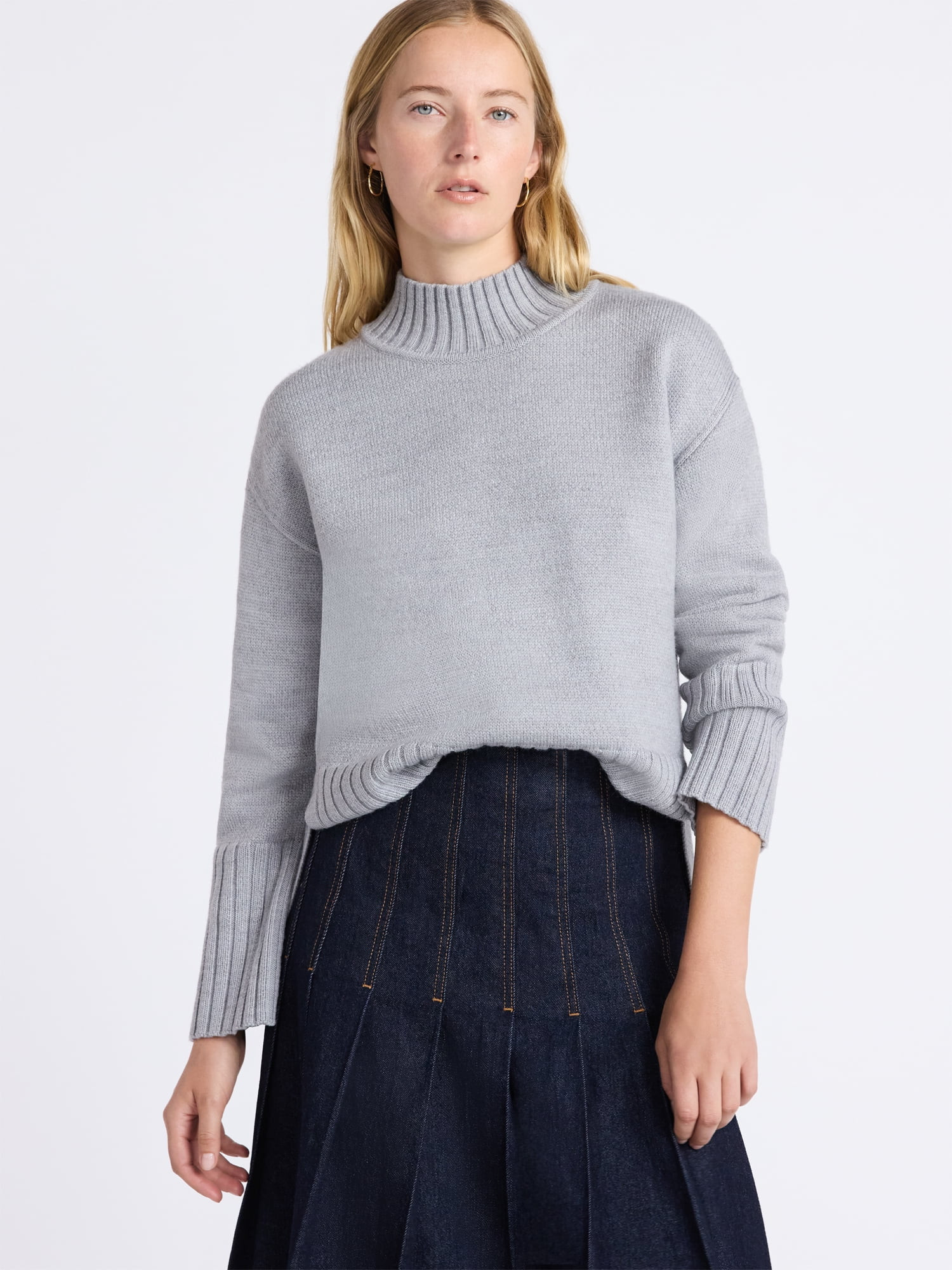 Free Assembly Women's Mock Neck Pullover Sweater with Tall Cuffs, Midweight, Sizes XS-XXL - Walma... | Walmart (US)