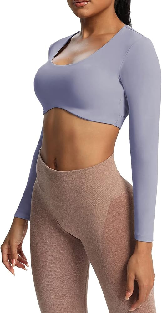 Aoxjox Long Sleeve Crop Tops for Women Define Sculpt Workout Cropped T Shirt Top | Amazon (US)