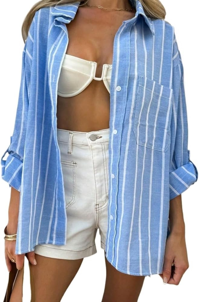 Women's Long Sleeve Blouse Casual Striped Colorblock Shirt Top | Amazon (US)