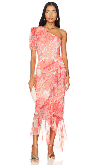 One Shoulder Midi Dress in Coral | Revolve Clothing (Global)